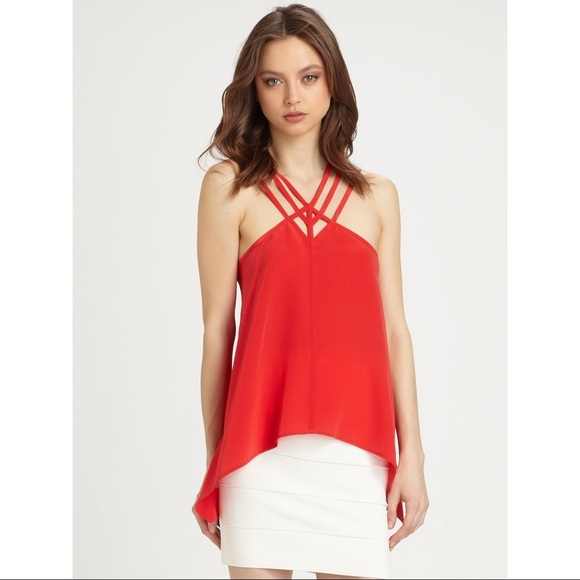 😍 NEW BCBG ASYMMETRICAL CRISSCROSS SEXY SILK TOP - Picture 1 of 4
